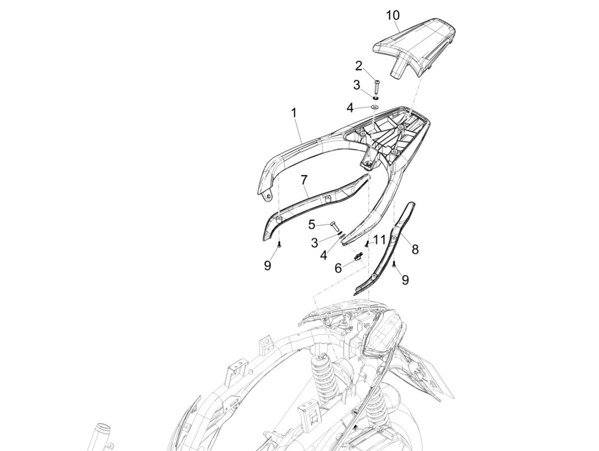 Support arrière pour Piaggio Medley 125 4T IE ABS E4 2016-2019 (EMEA)