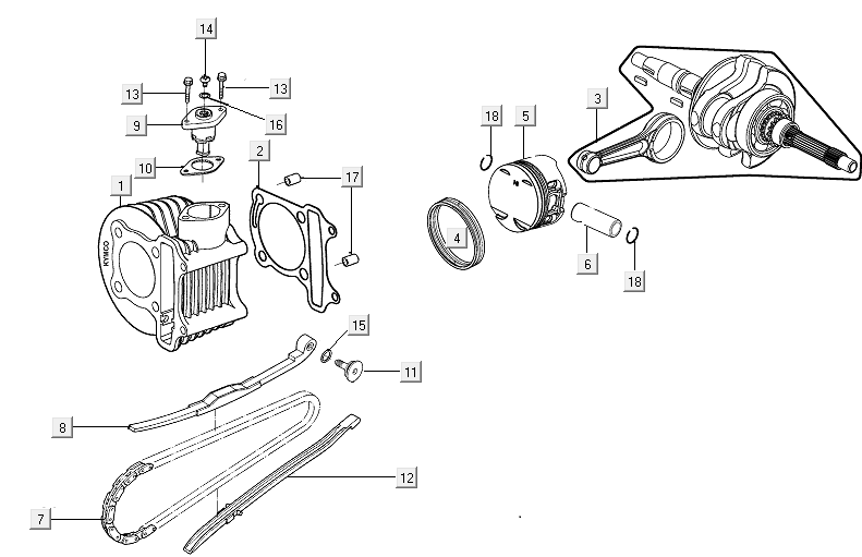 Cylindre vilebrequin Kymco New Like 150I E4