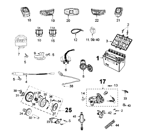 Elektrisch gedeelte Peugeot Django 125 Allure E3 2014-2017