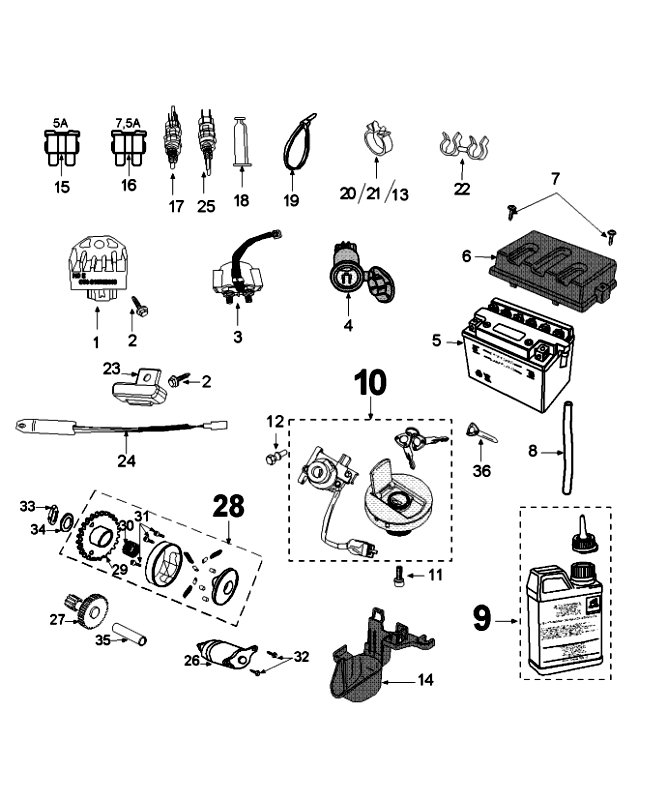 Pièces électriques - Pignon de démarreur - Démarreur - Batterie Peugeot Speedfight 4 50 4T AC bleu noir