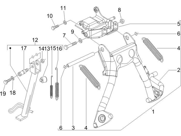 Béquille centrale Vespa LXV 2 temps