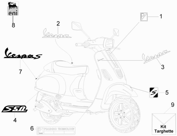 Emblèmes Vespa S 45 km 4 temps 4 soupapes