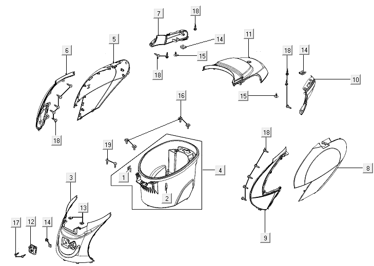Carénages latéraux - Coffre à casque Kymco E-Vitality