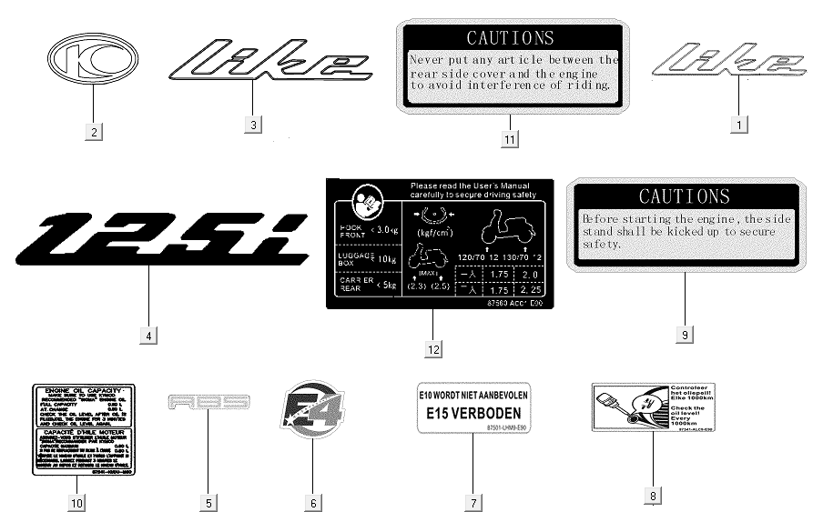 Autocollants emblème Kymco New Like 150I E4