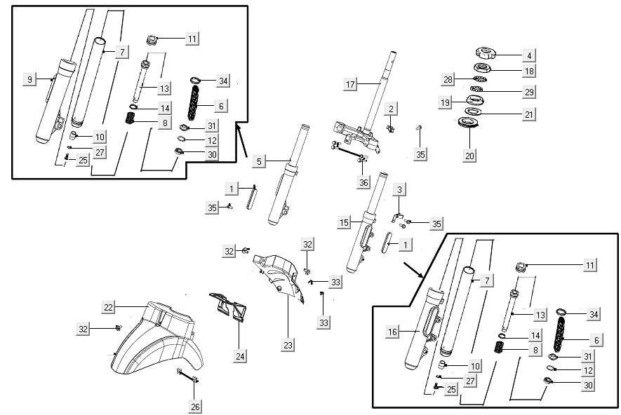 Fourche avant Kymco New Like 150I E4