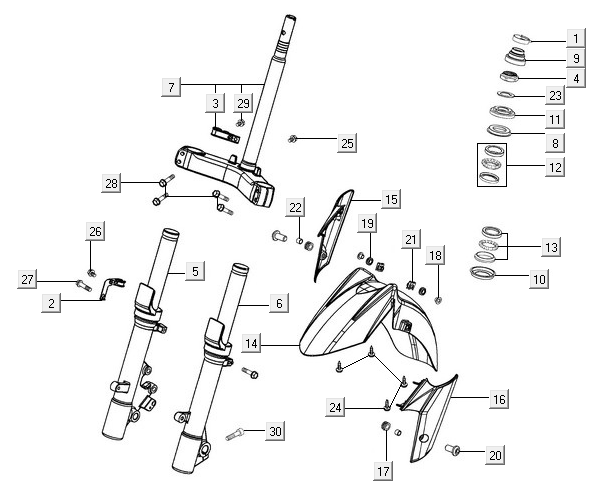Pièces de fourche avant Kymco New Downtown 350I ABS -Stem Steering Kymco New Downtown 350I ABS