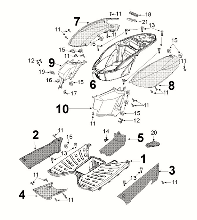Écrans pour motos - Coffre de selle - Marchepied - Jupes latérales Peugeot Kisbee 4 temps Euro 5 Icy White (F8)