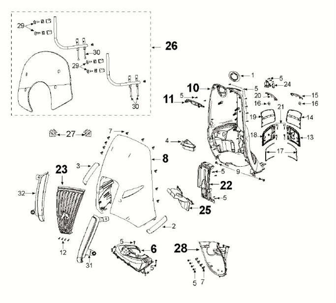 Écrans pour motos - Coffre de selle - Marchepied - Jupes latérales Peugeot Django 4 temps Euro 5 Deep Ocean Blue/ Mad Grey (S5)