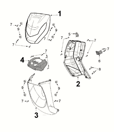 Écrans pour motos - Coffre de selle - Marchepied - Jupes latérales Peugeot Kisbee 4 temps Euro 5 Satin Cherry Red (F3)