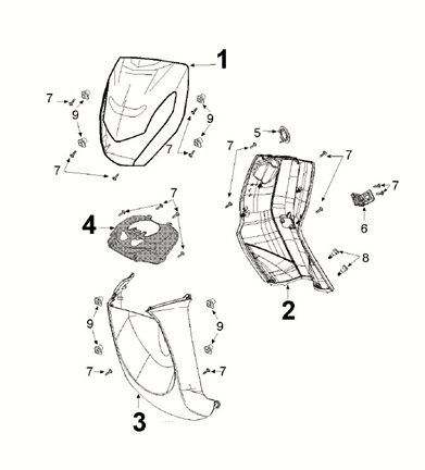 Écrans pour motos - Coffre de selle - Marchepied - Jupes latérales Peugeot Kisbee 4 temps Euro 5 Icy White (F8)