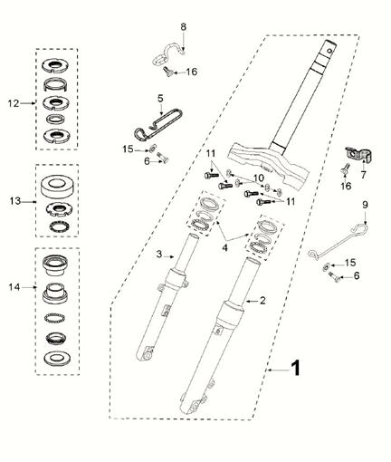 Fourche avant - Casque Peugeot Kisbee 4 temps Euro 5