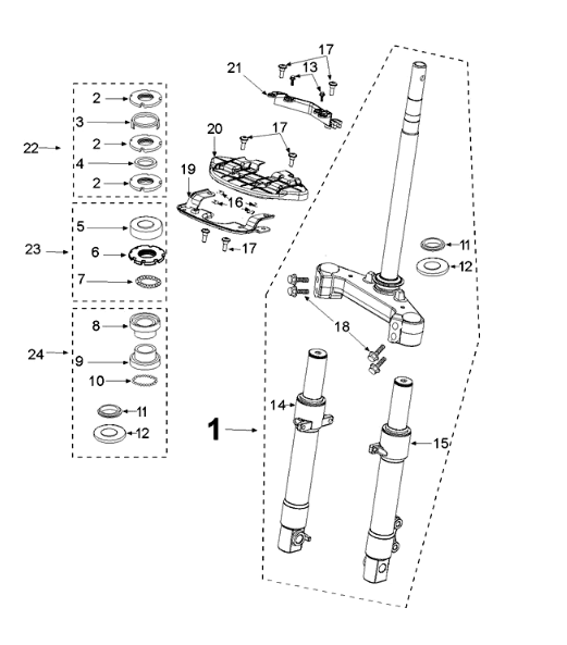 Forks and steering Peugeot Django 125 EFI E4 2018-2020