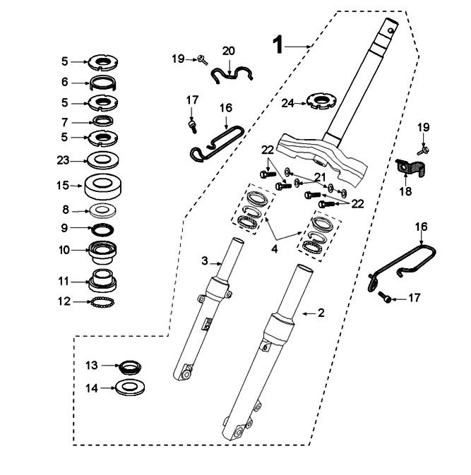 Forks and steering Peugeot Kisbee 2-takt