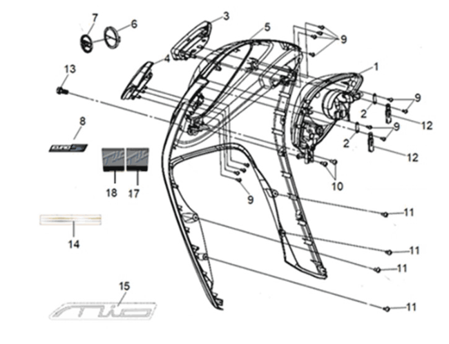 Coque FR. pour Sym Mio 50I E5 gris/noir (GY-7450U/BK-001C)