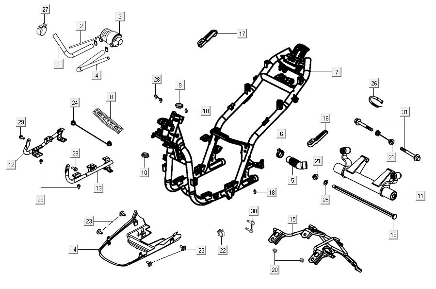 Eléments de cadre Kymco Agility 16'+ 4t bleu métallique mat