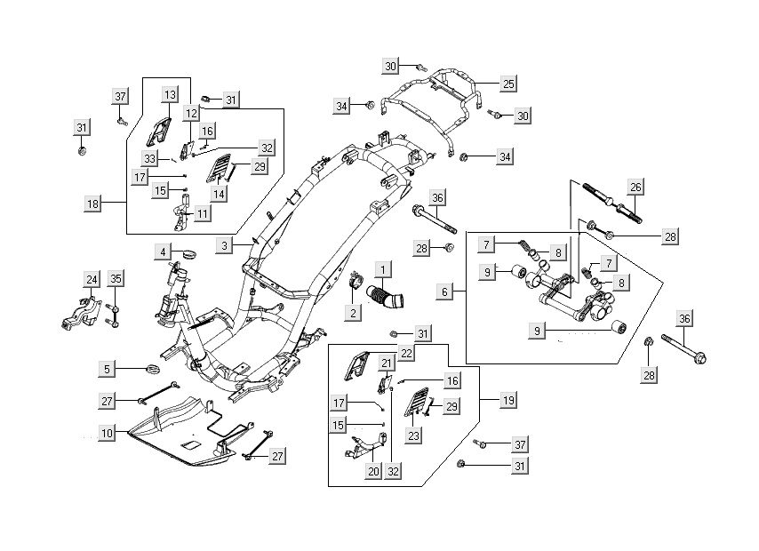 cadre support moteur Kymco People S 4 temps rouge cerise