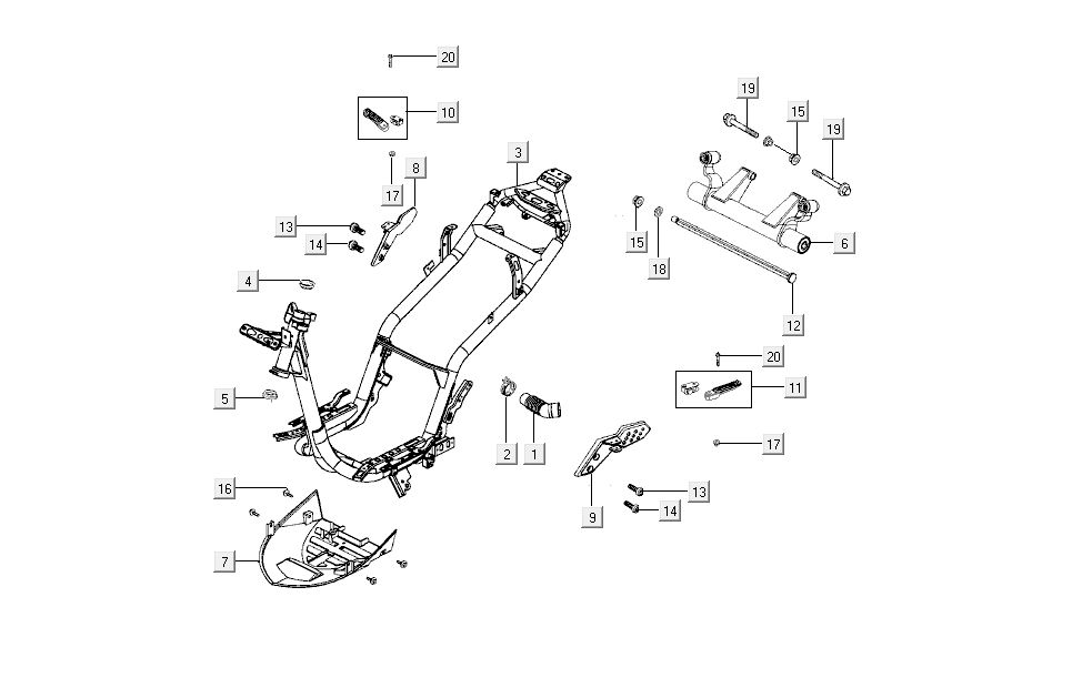 cadre support moteur Kymco Super 8 4 temps (2007-2009) orange