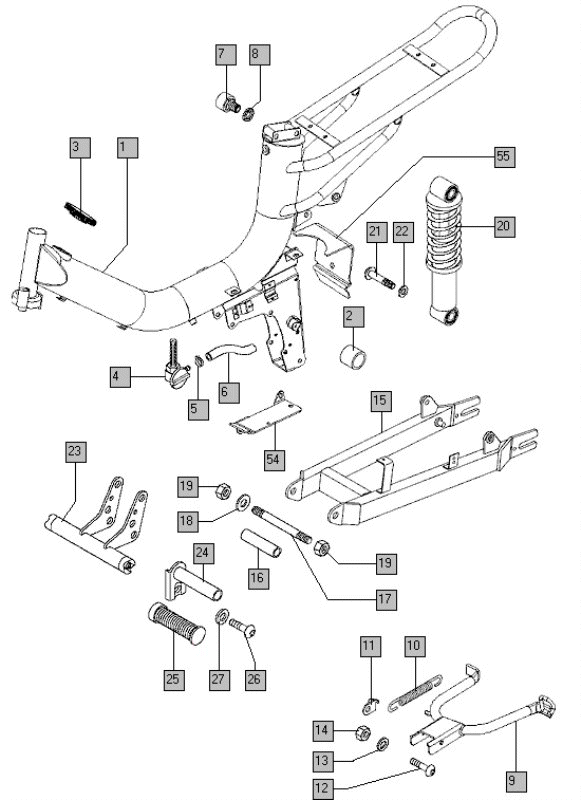 Frame - achterbrug - voetsteun - schokbreker Tomos FLEXER XL (45KMH) (K8-L0)