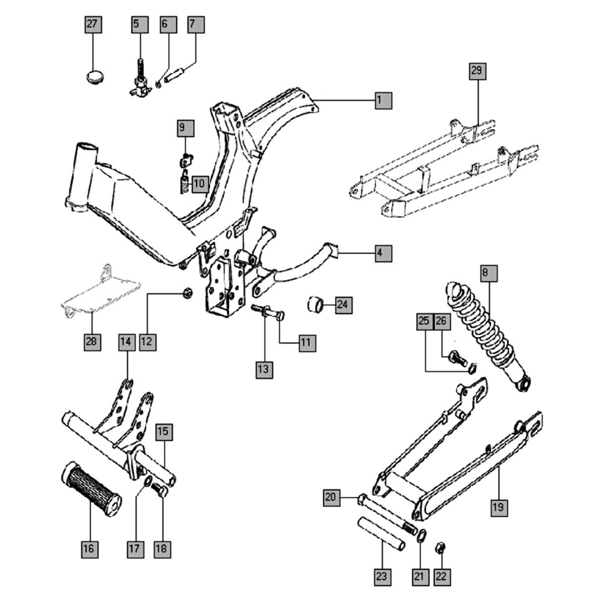 Frame - achterbrug - voetsteun - schokbreker Tomos LUXE E-START EX (25-45KMH)