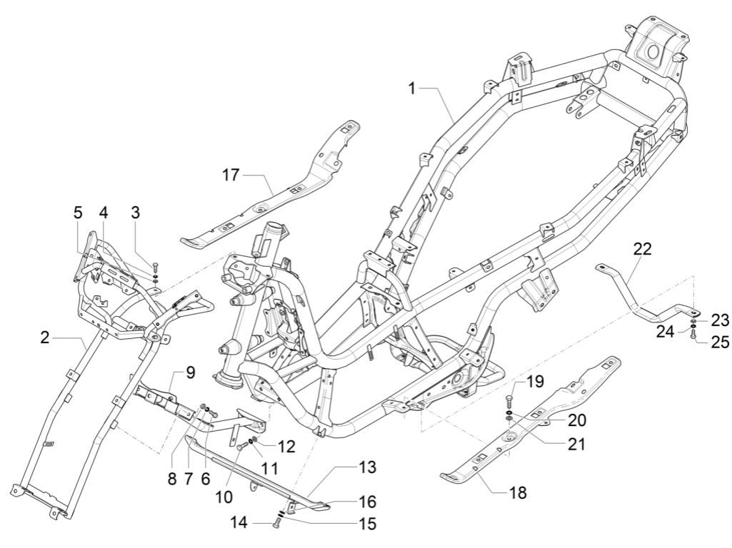 Cadre Piaggio MP3 300 et E4 LT BUSINESS - SPORT NOABS-ABS 2016 - 2018 (EMEA)
