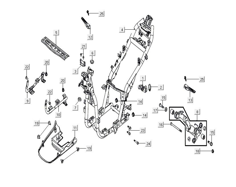 pièces de cadre AGILITY 16+ 4T 200i Argent Métallique Mat