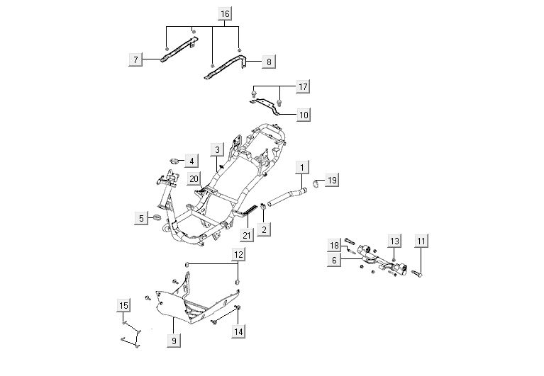 Eléments de cadre Kymco Agility 10' 4 temps blanc argent