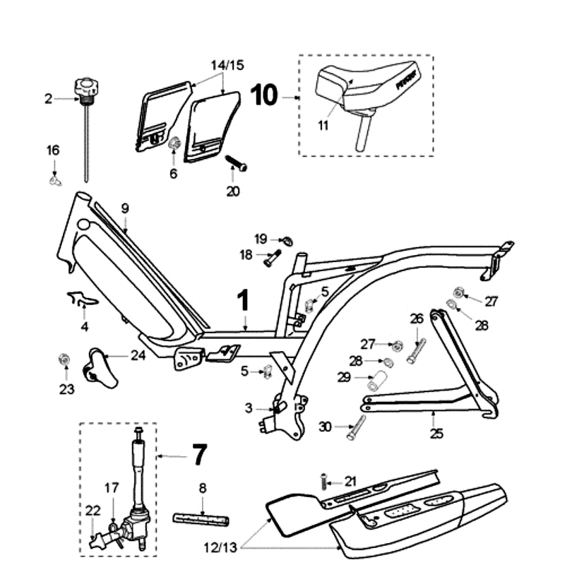 Cadre et selle avec réservoir de carburant Peugeot Vogue Black