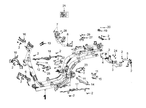 Frame en zadel Peugeot Django 125 Allure E3 2014-2017