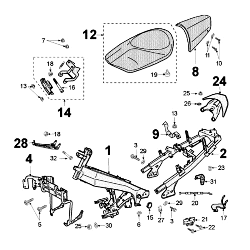 Cadre et selle Peugeot Jet Force LC noir