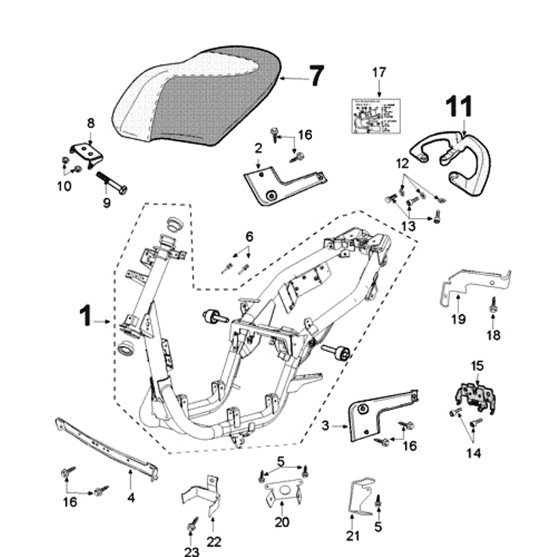 Cadre et selle Peugeot New Vivacity 4 temps Bleu