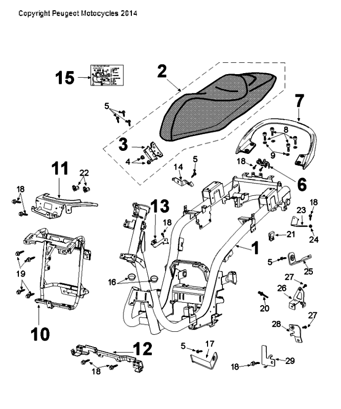 Cadre et selle pour Peugeot Citystar 50 Blanc VGAJ2ABAA80080175