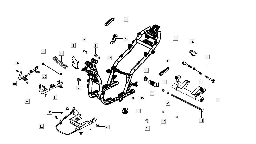 Pièces de cadre Kymco Agility 16'+ injection 4 temps euro4 noir