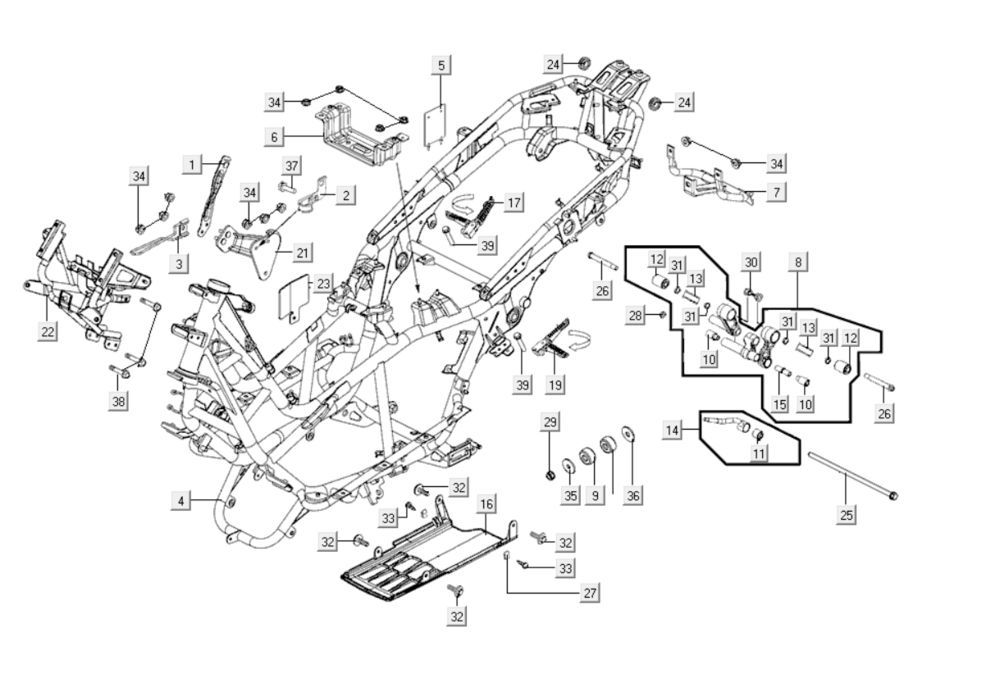 Cadre Kymco Xciting 400i noir mat