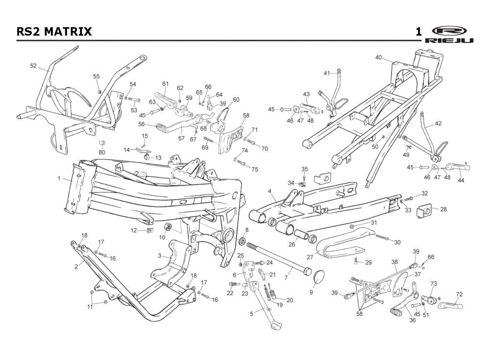 Cadre Rieju Rs2 jaune 2005 2 temps