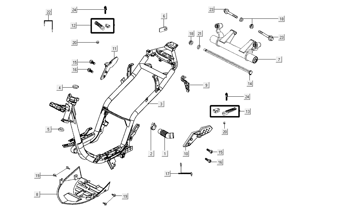 Cadre Kymco Super8 Street 50i E4 Gris mat