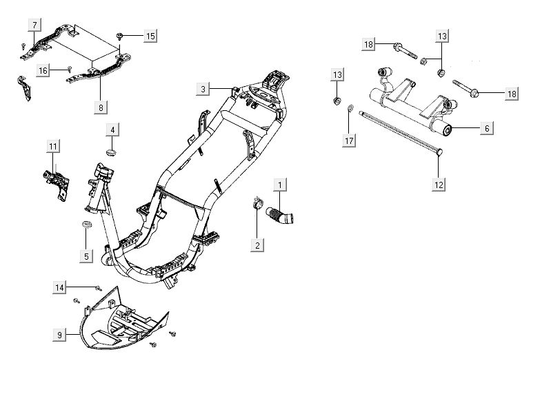 Eléments de cadre Kymco City 16' 4 temps gris foncé
