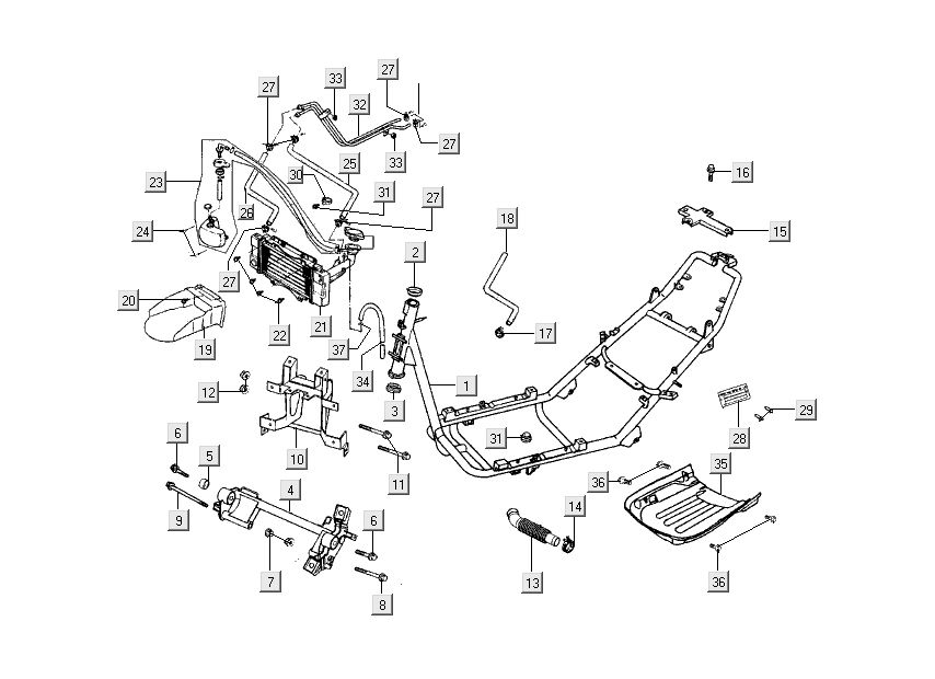 éléments de cadre Kymco Dink LC 2 temps argent