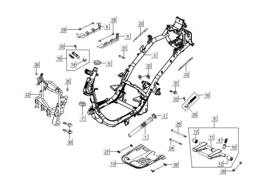 Eléments de cadre Kymco New Dink 4 temps or