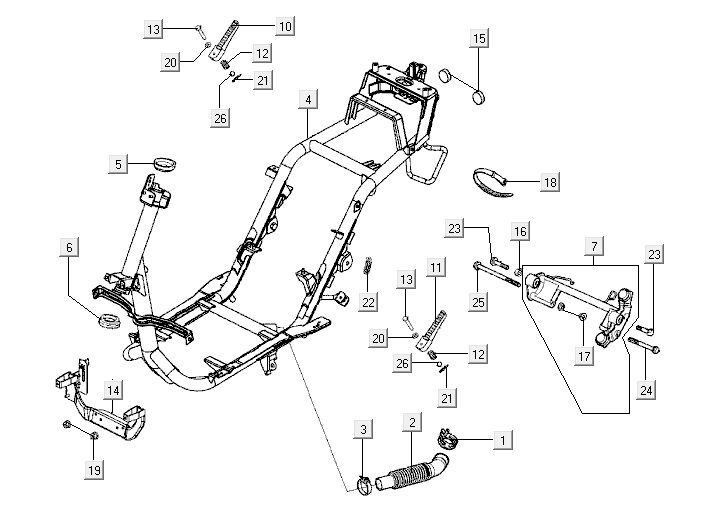 Pièces de cadre Kymco Super9 2t lc om noir mat-rouge
