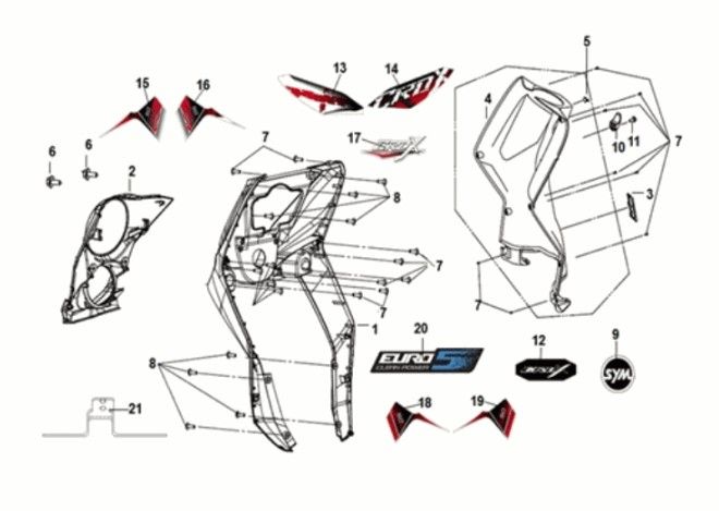 Front cover - front inner box Sym Crox 50 E5 BLACK/GREY (BK-5560S/GY-7450U)