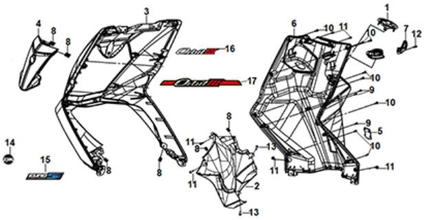 Front Cover - Front Inner Box Sym Orbit III 125i E5 Grey (GY-430C)
