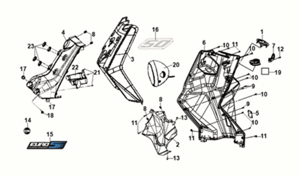 Capot avant - boîtier intérieur avant Sym X-Pro 50 E5 rouge (R-010CA)