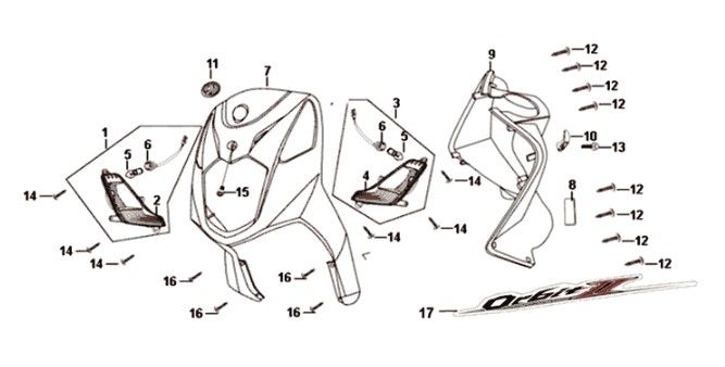 Front cover front inner box Sym Orbit II 125i E4 GRAY (GY-7450U)