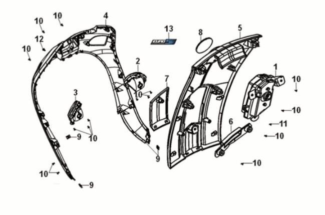 Front cover Sym Fiddle IV 125i AC CBS E5 2020-2021 BLUE (BUP275U)