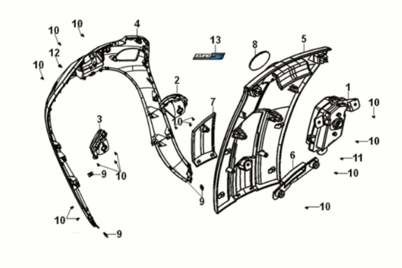 Front cover Sym Fiddle IV 125i AC CBS E5 2020-2021 NARDO GREY (GY-430C)