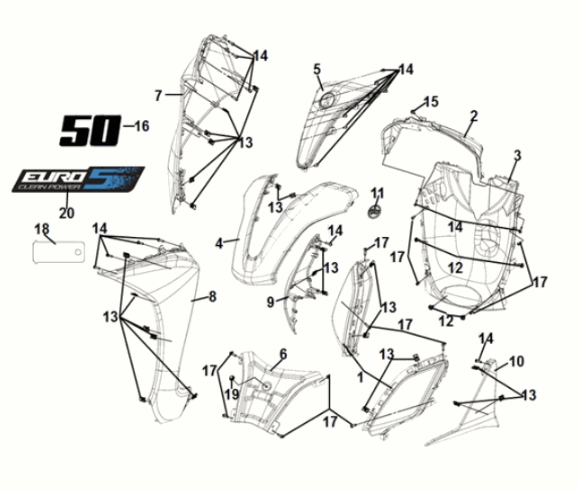 Capot avant Sym Symphony ST 50 E5 gris/rouge (GY-010U) (siège rouge)