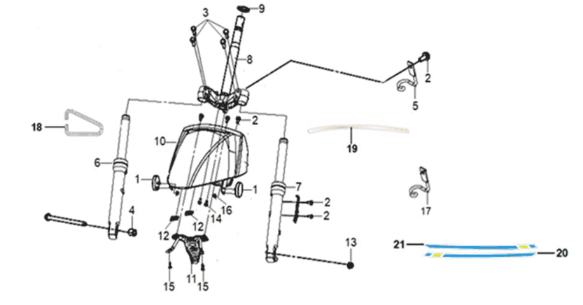 Fourche avant Sym Mio 50I E5 gris/noir (BK-2593U/BK-001C)