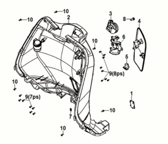 Front inner cover Sym Fiddle IV 125i AC CBS E5 2020-2021 BLACK (BK-7C)