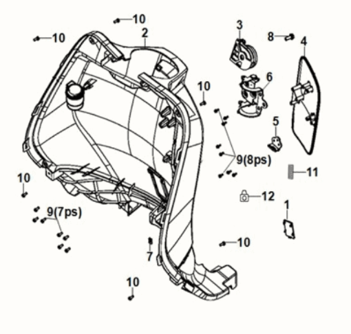 Front inner cover Sym Fiddle IV 125i LC ABS E5 2020-2021 BLACK (BK-7C)