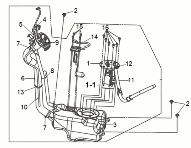 Réservoir de carburant Sym Mio 50I E5